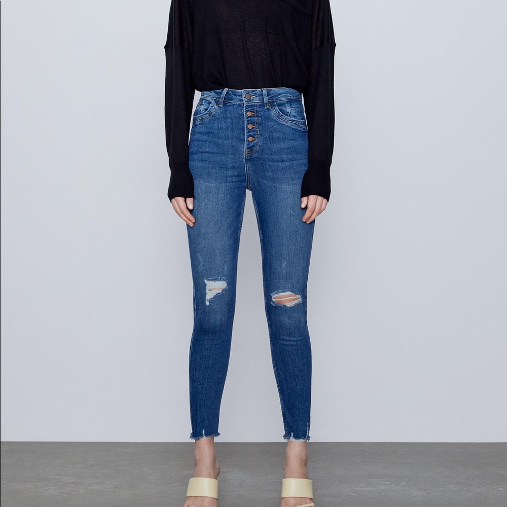 Zara Z1975 High rise skinny jeans dark blue sz 6